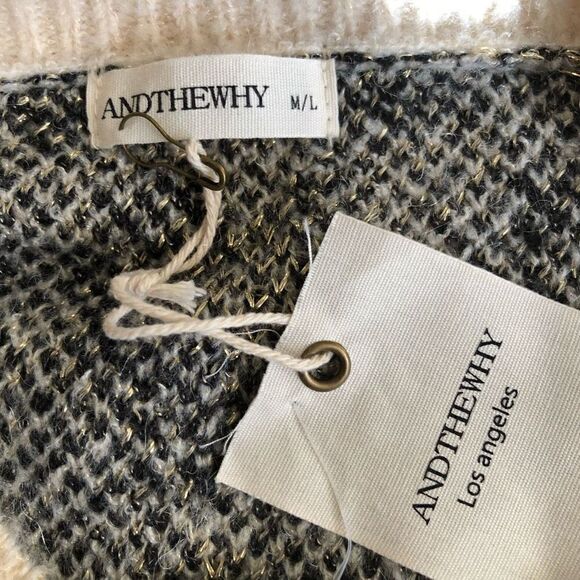 NEW ANDTHEWHY Cream, Black, and Gold Crew Neck Sweater NWT - Picture 7 of 14